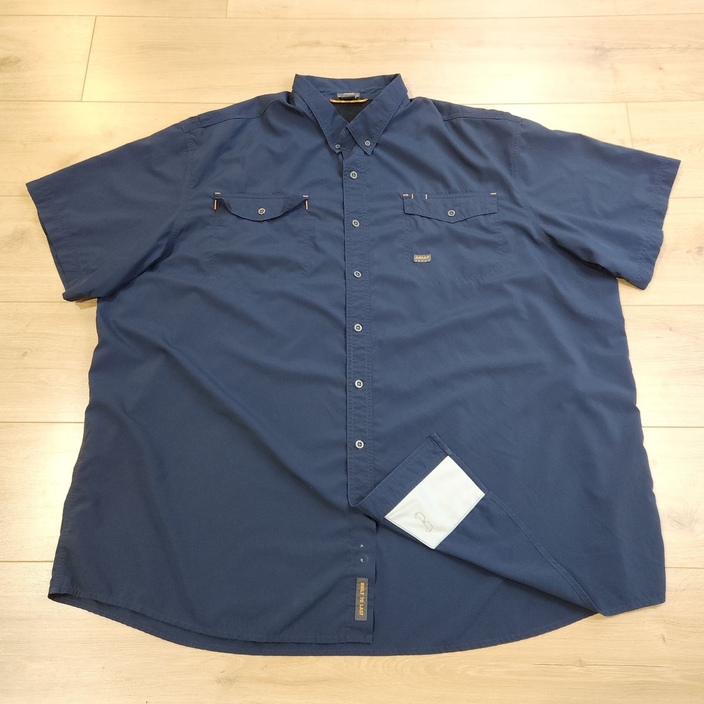Ariat Rebar Shirt Mens 4XL Blue Solid Short Sleeve Vented Workwear Button Up